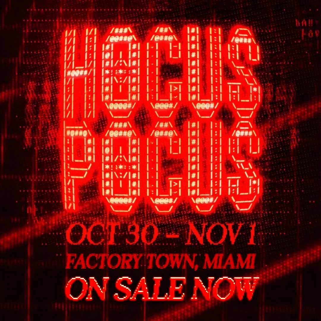 Hocus Pocus event artwork announcing October 30 to November 1 at Factory Town Miami